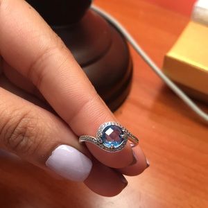 Authentic Pandora Ring, Sky-Blue Crystal and CZ